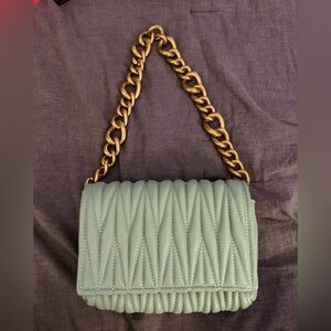 Quilted Mint Green Chain Shoulder Bag